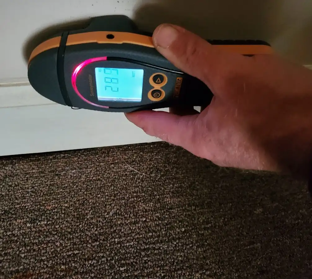 Moisture detection at baseboard during Storm Damage Restoration in Monessen